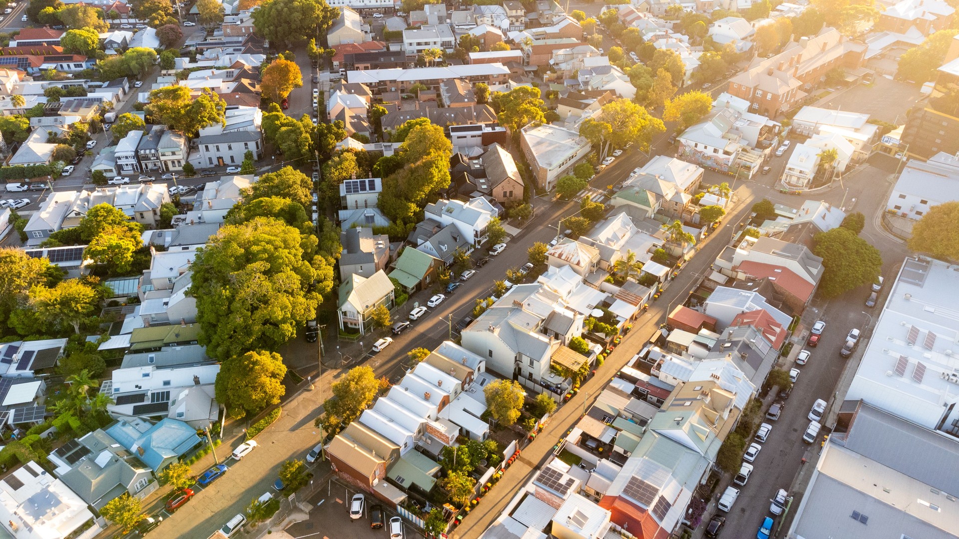 Aerial view over suburban Newcastle Australia